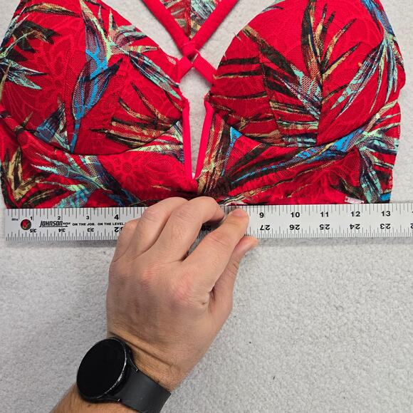 Pink Victoria's Secret Push Up Bra M Red Tropical Print Lace Date Bra - Picture 8 of 8